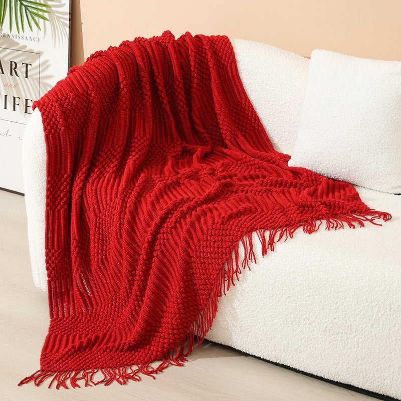 Women's stylish living room throw blanket with fringe pattern Bowlift
