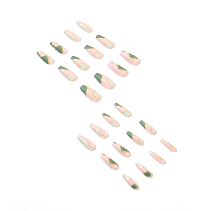 Artful Nail Extensions with Elegant Gold Decoration Design Bowlift