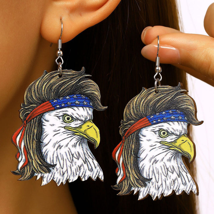 Women's nan patriotic novelty dangle hook earrings with laser-printed wooden fireworks charm Bowlift