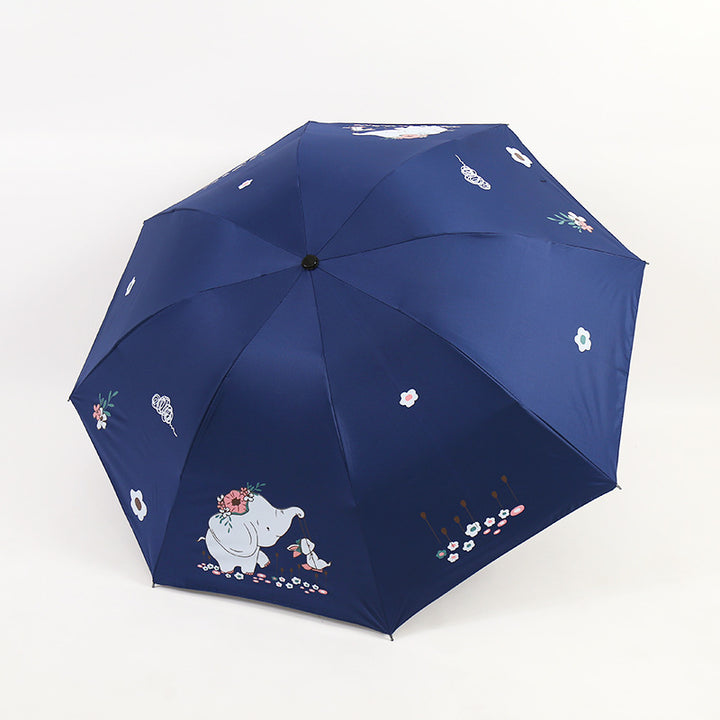 Women Folding Umbrella with Cute Elephant Design Bowlift