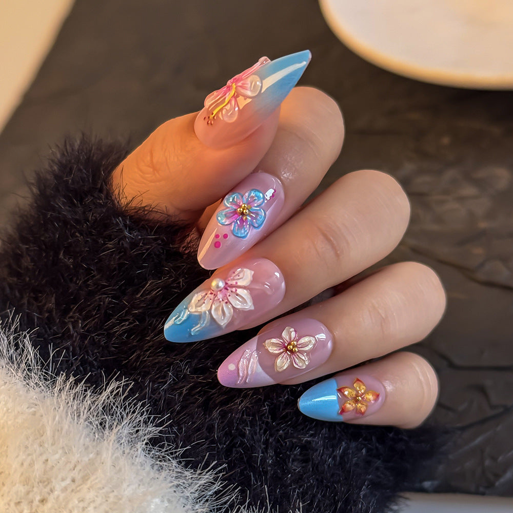 Artistic Floral-Designed Press-On Nail Set Bowlift