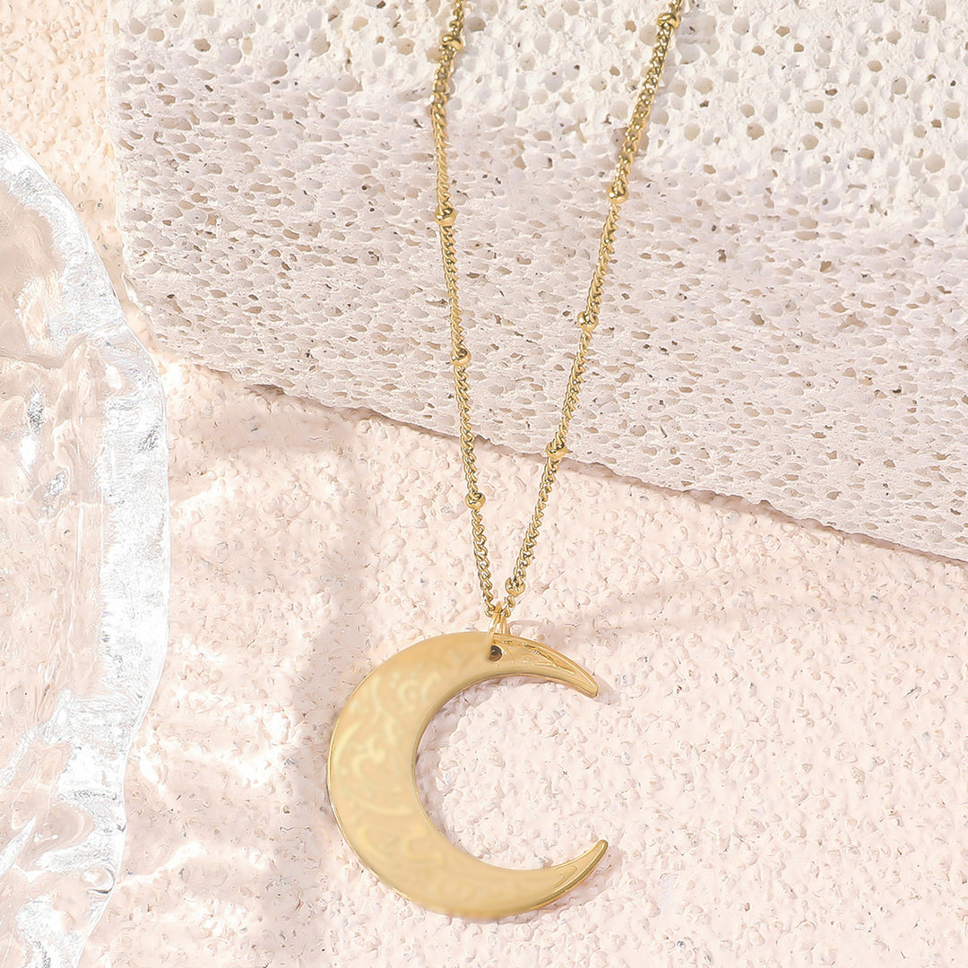 Crescent moon pendant long beaded chain necklace Bowlift