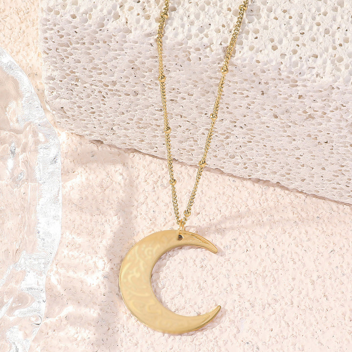 Crescent moon pendant long beaded chain necklace Bowlift