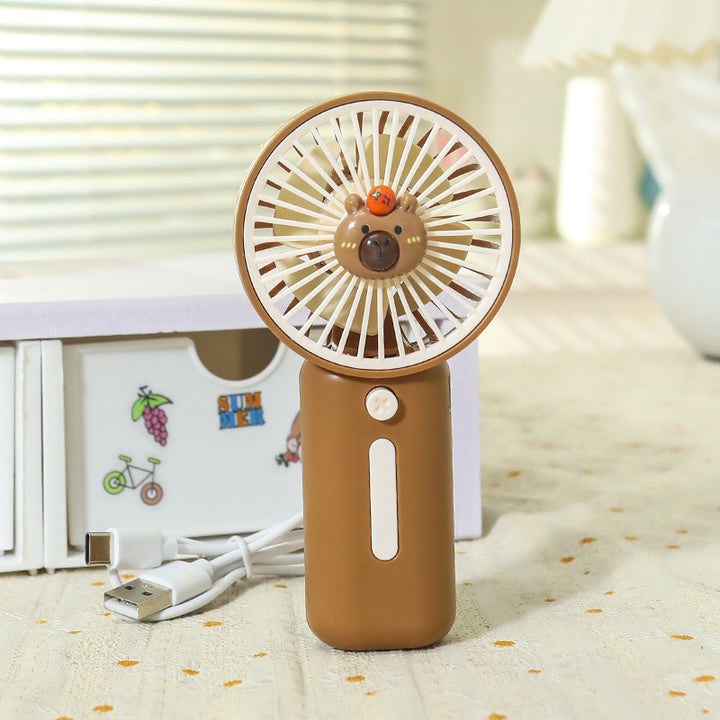 Unisex portable rechargeable battery hand fan with USB charging station and child-safe bear design Bowlift