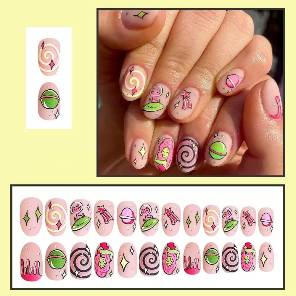 Art nail set with playful cartoon designs Bowlift