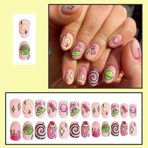 Art nail set with playful cartoon designs Bowlift