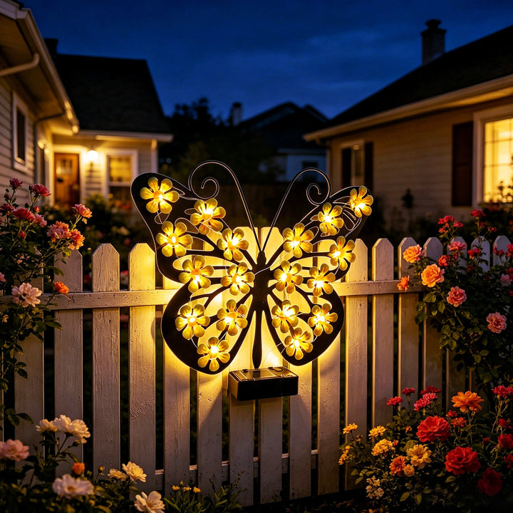 Decorative LED Butterfly Wall Light With Floral Micro-LED Accents And Battery-Powered Control Bowlift