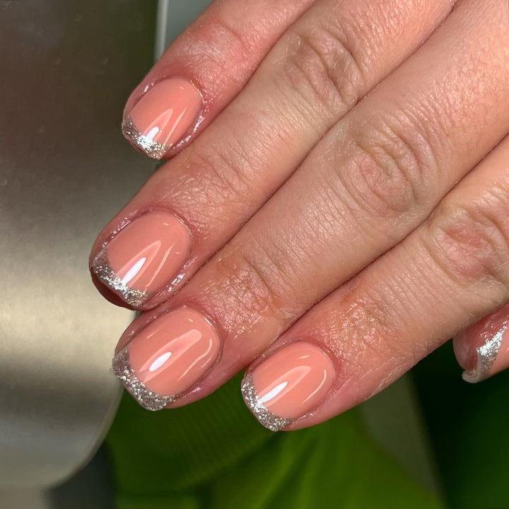 Sparkling French Tip Press-On Nails Bowlift