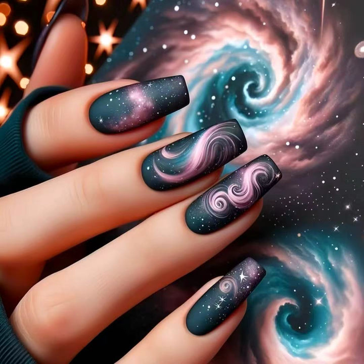 Galaxy-Themed Press-On Nail Extensions Bowlift