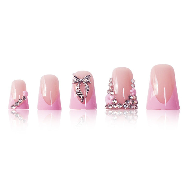 Elegant Floral Rhinestone Press-On Nails Bowlift