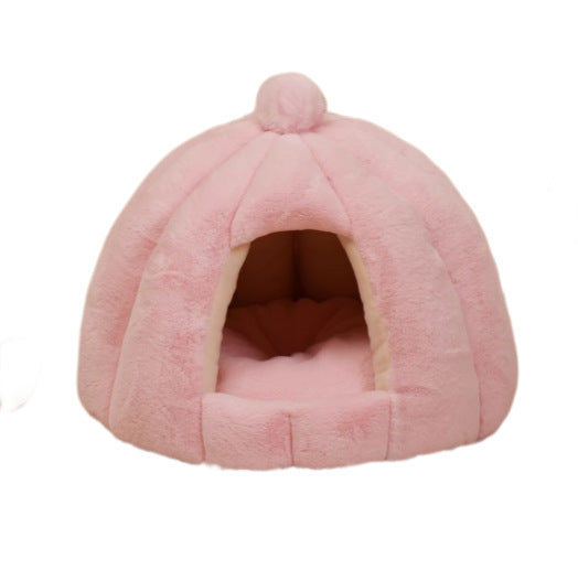 Plush Pumpkin-Themed Cat Hideaway  Dog Bed