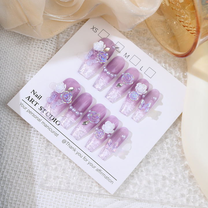 Floral Embellished Press-On Nail Set Bowlift