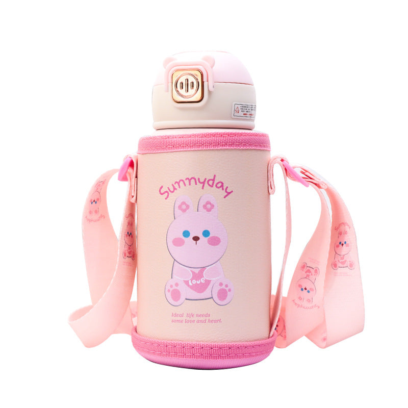 Women's Insulated Drinking Bottle with Cute Animal Design and Practical Carry Strap Bowlift