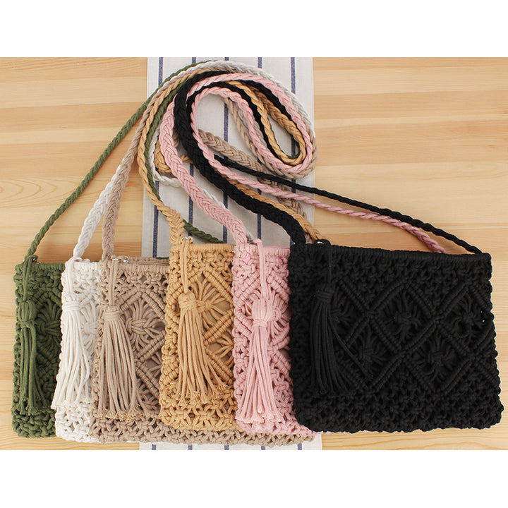 Handcrafted Macrame Shoulder Bag with Tassels Bowlift