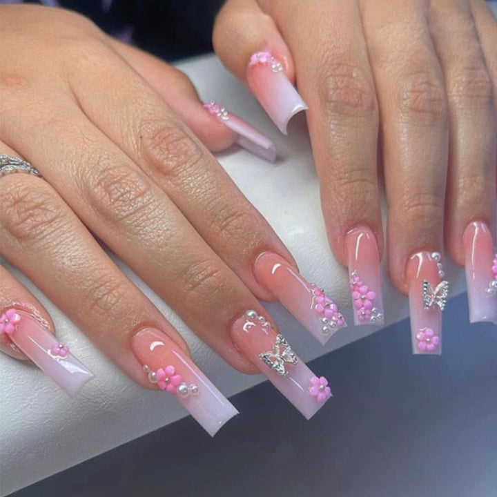 Floral Embellished Press-On Nail Art Bowlift
