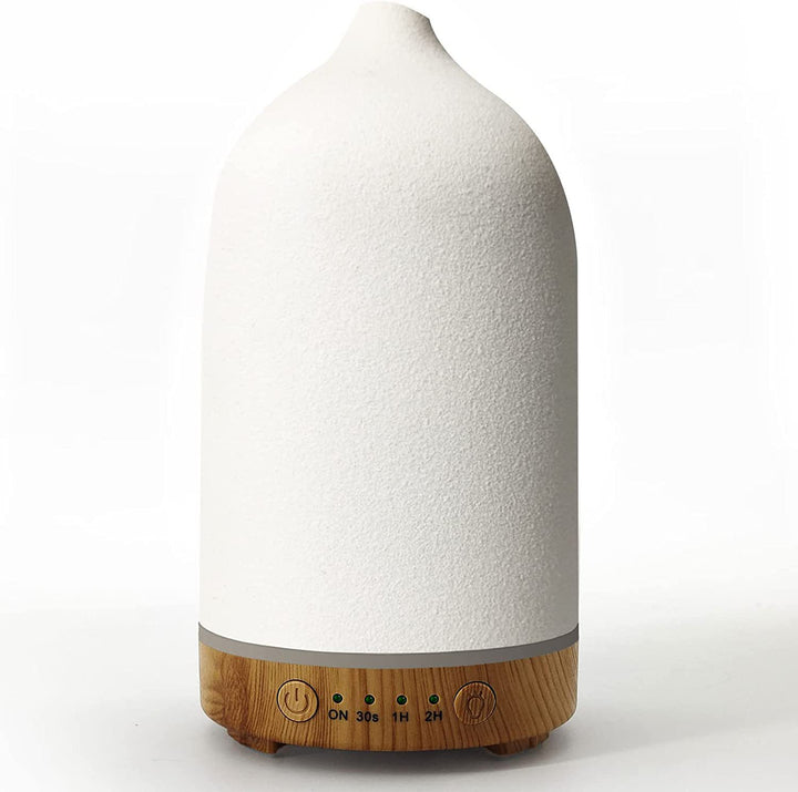 Ultrasonic essential oil diffuser with wood grain base and matte textured ceramic cover Bowlift