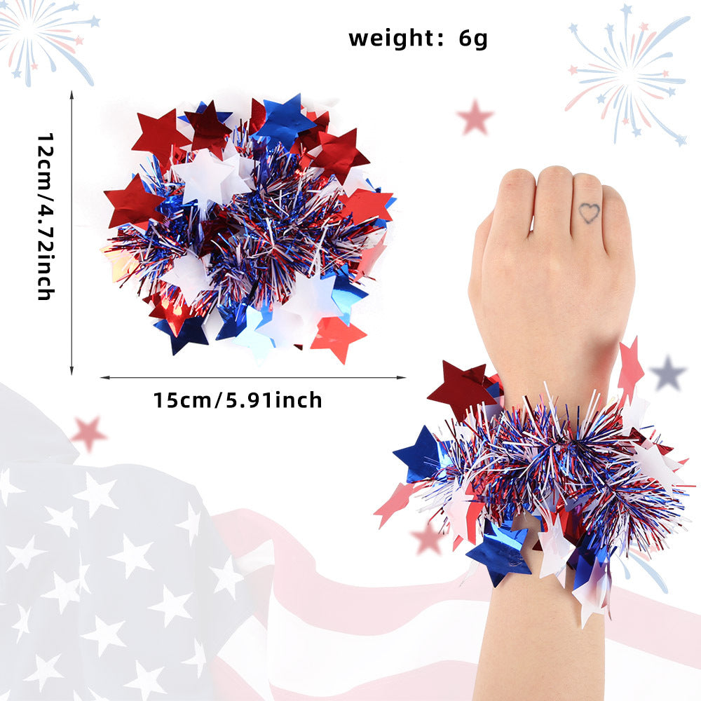 Unisex nan patriotic tinsel pom pom wristband bracelet with star confetti Bowlift