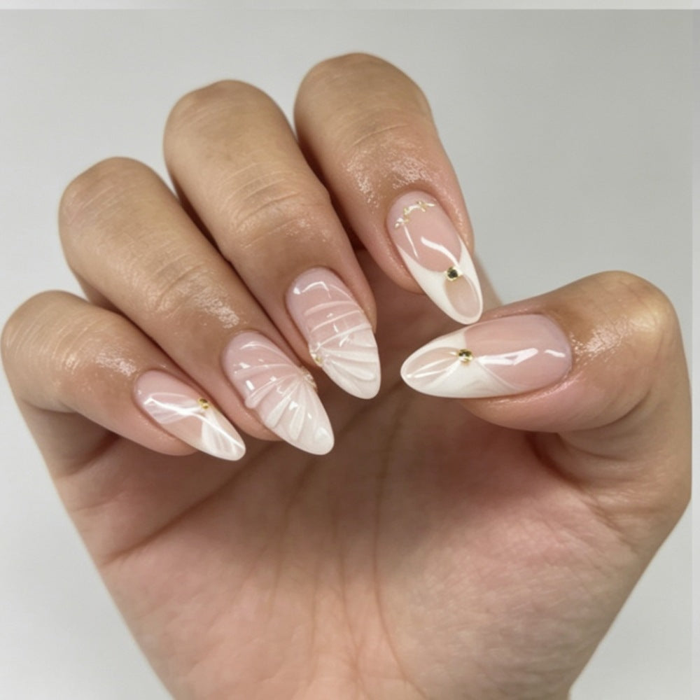 Detailed Floral Press-On Nail Design Bowlift