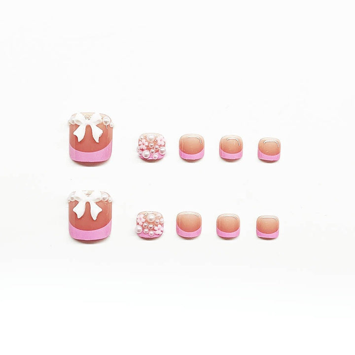 Decorative Press-On Nail Art Set with Floral and Bow Accents Bowlift