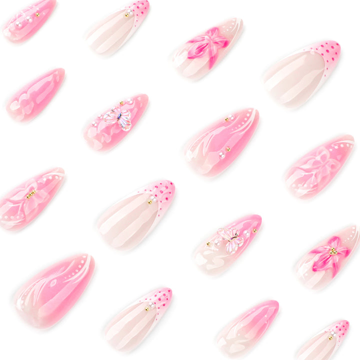 Artful Nail Extensions with Floral Accents Bowlift