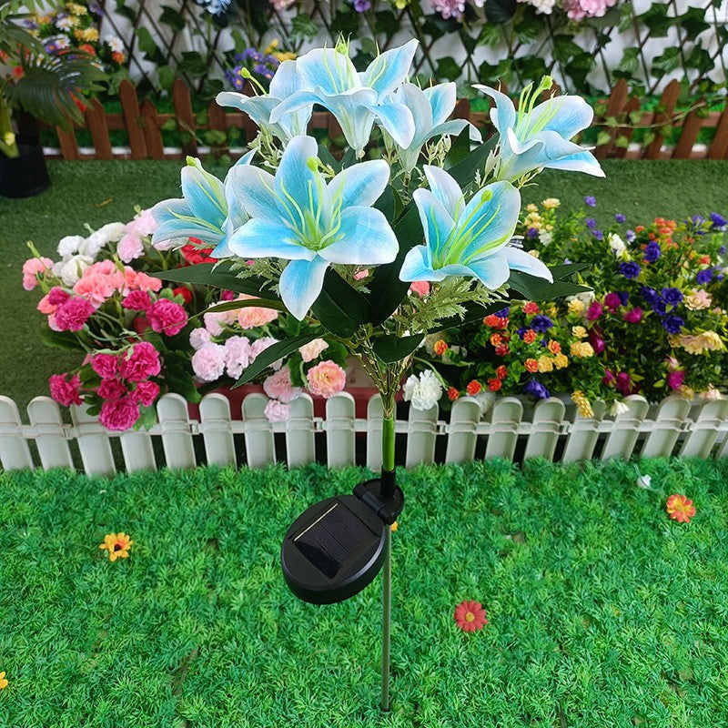 Solar Powered Artificial Lily Garden Stake Lights With Warm LED Fairy String Bowlift