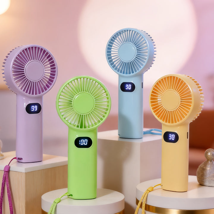 Ladies Portable Hand Fan with Digital Display and Rechargeable Battery Bowlift