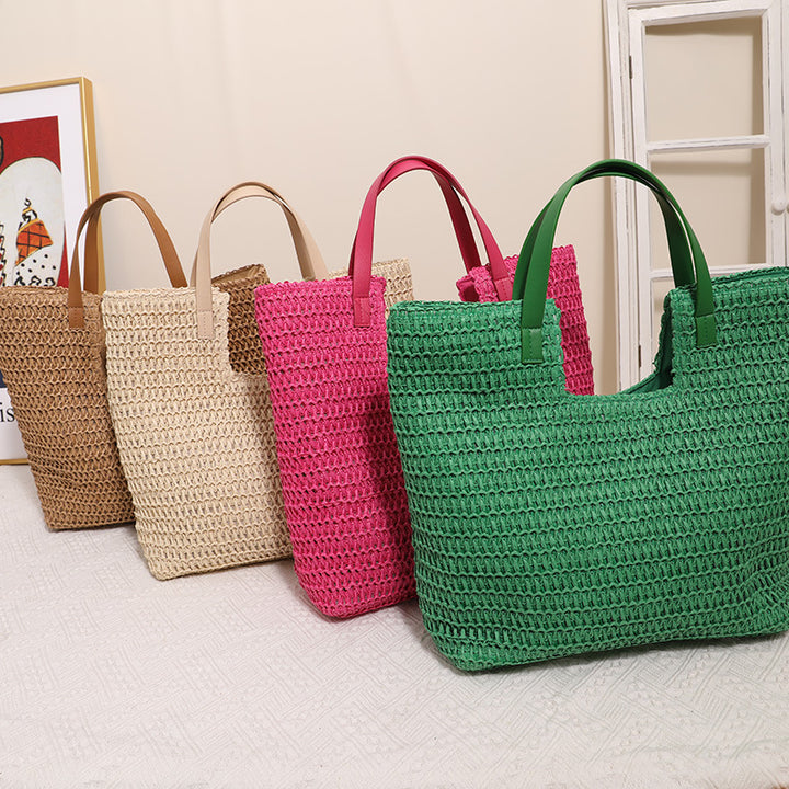 Elegant Woven Tote Bag with Sturdy Leather Handles Bowlift