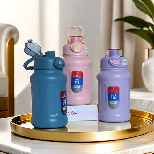 Ladies Stainless Steel Insulated Bottle with Practical Carry Strap and Innovative Closure Bowlift