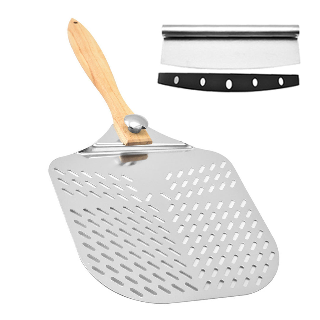 large stainless steel pizza peel with wooden handle Bowlift