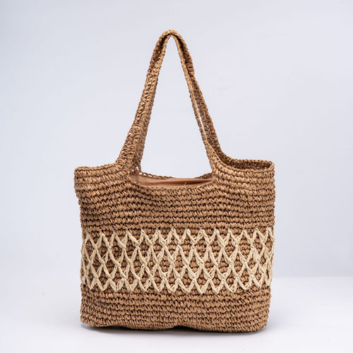 Handmade straw tote bag with decorative pattern Bowlift