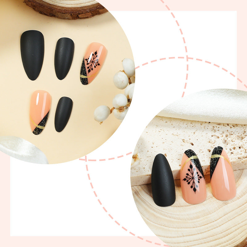 Artistic Matte Press-On Nail Set with Unique Floral Patterns Bowlift