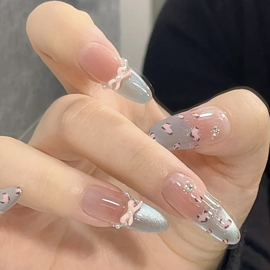 Artistic Press-On Nail Set with Floral and Geometric Designs Bowlift