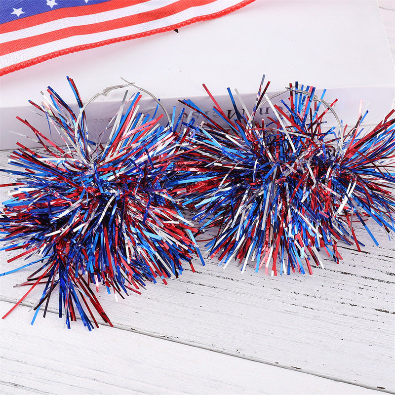 Unisex nan festive metallic tinsel pom pom hoop earrings Bowlift