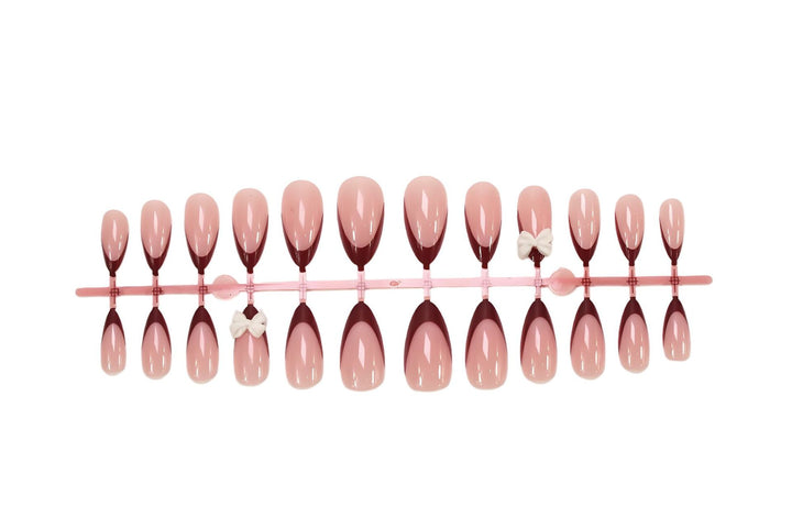 Acrylic nail set with elegant lace design and romantic bows Bowlift
