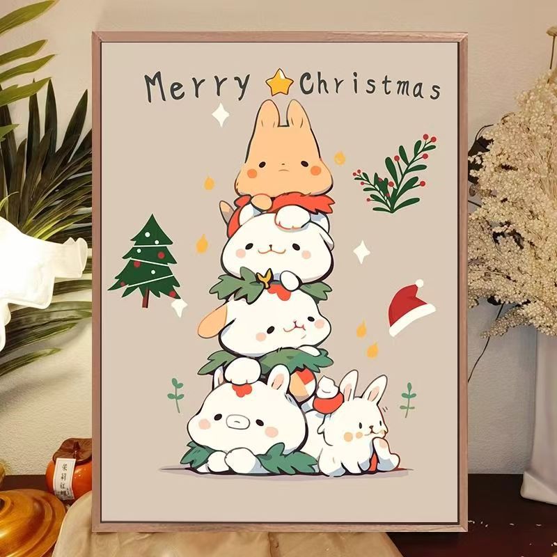 Whimsical Cat-Themed Holiday Canvas Art Print Bowlift