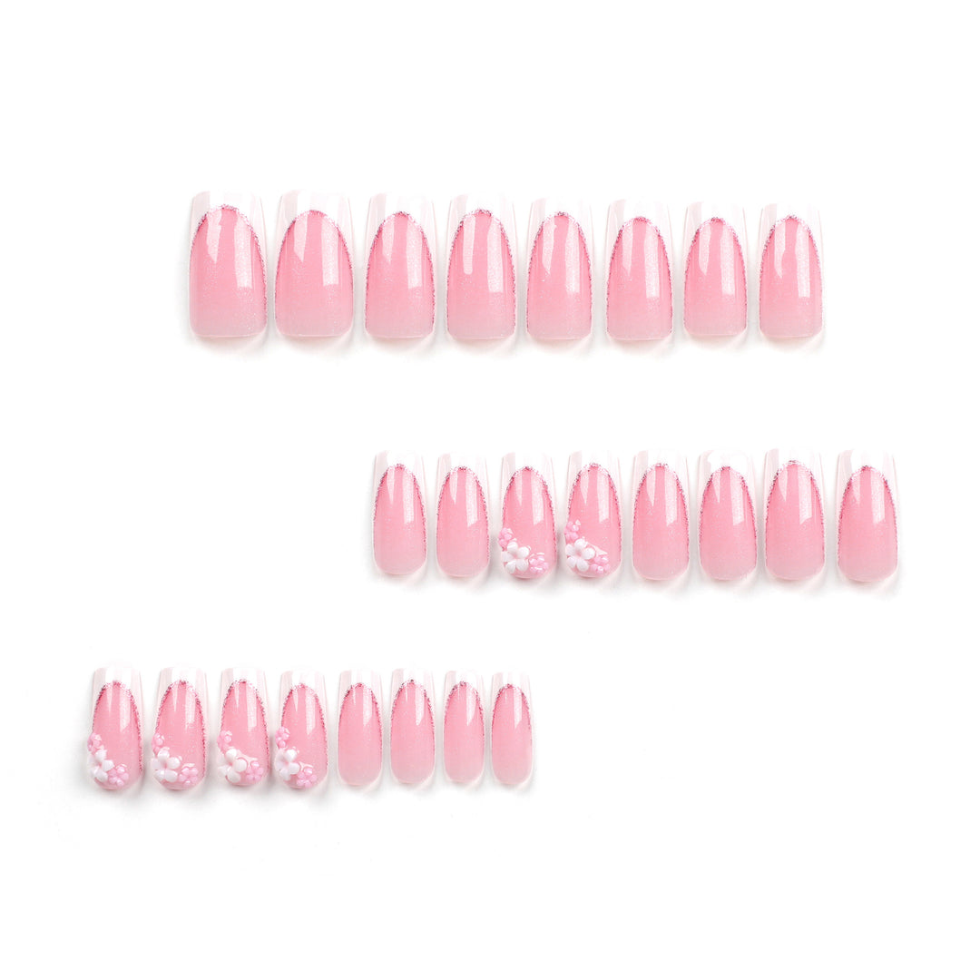 Artful Nail Extensions with Glitter and Flower Accents Bowlift
