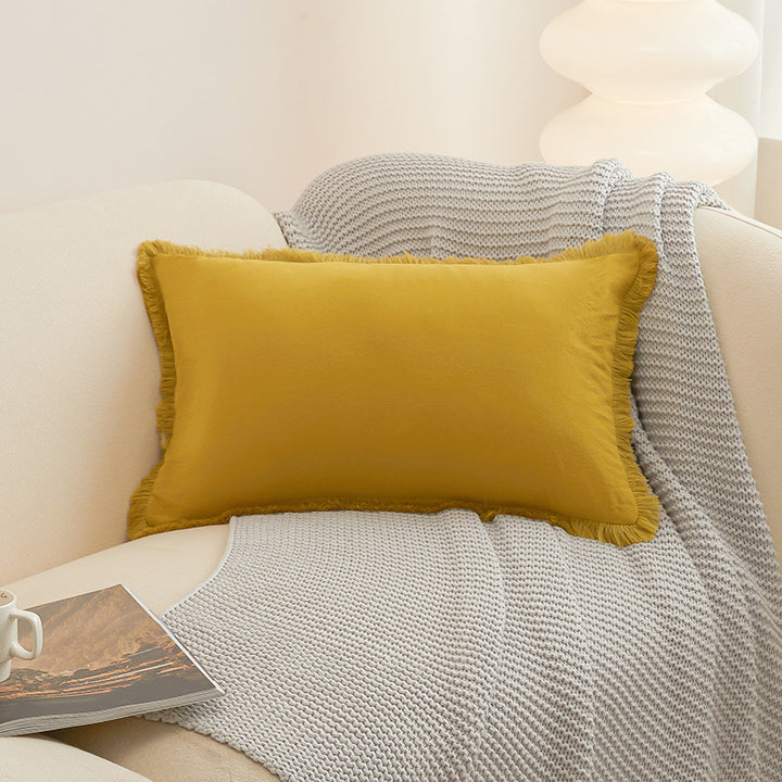 Textured Fringed Lumbar Pillow