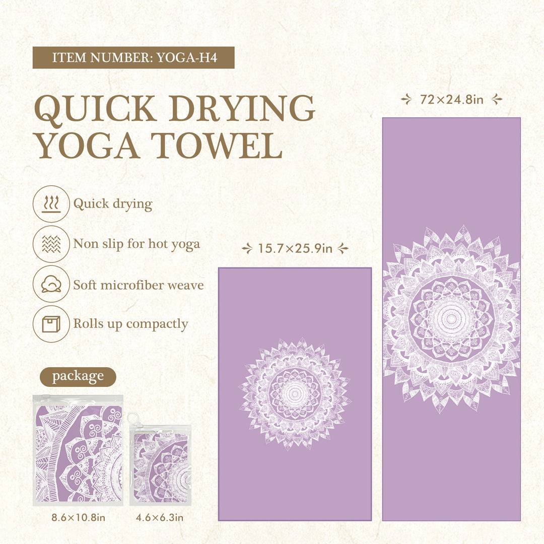 Quick-Drying Non-Slip Microfiber Yoga Towel with Mandala Grip Pattern Bowlift