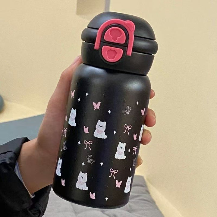 Women's stainless steel water bottle with innovative safety closure Bowlift