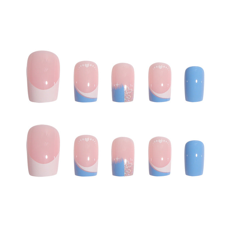 Artistic Press-On Nail Set with Heart and Glitter Design Bowlift