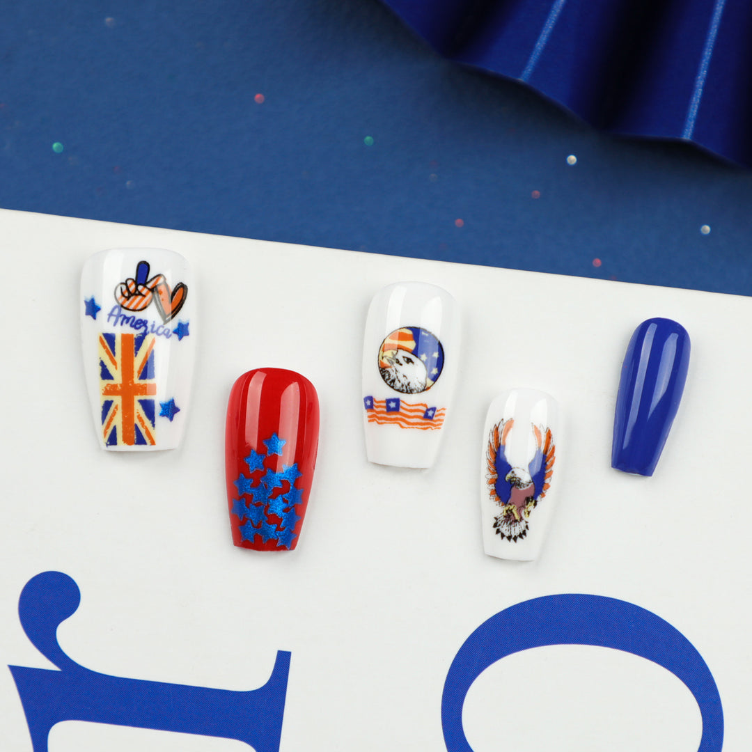 Artistic Nail Extensions with Patriotic Designs Bowlift