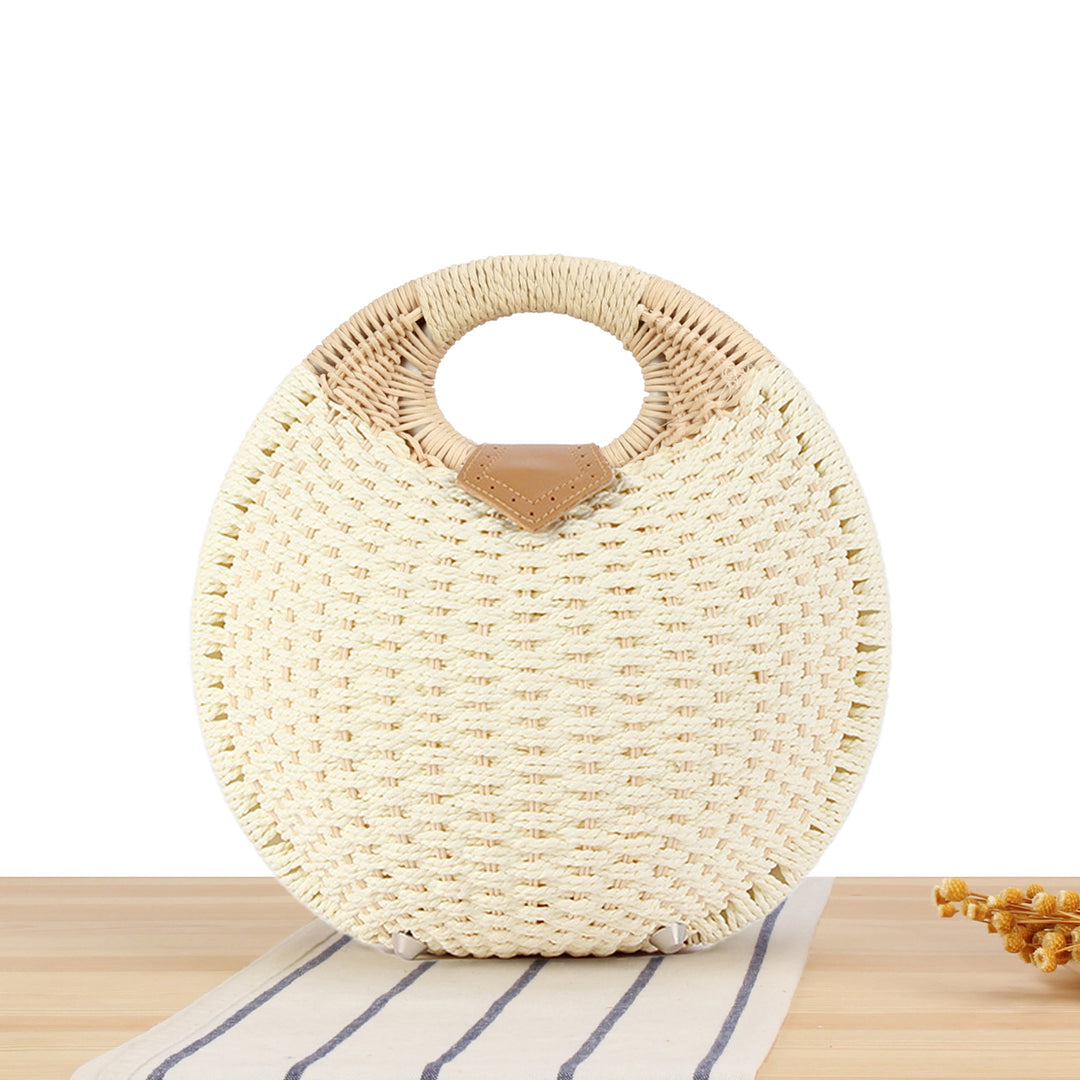 Round straw bag with elegant leather handle Bowlift