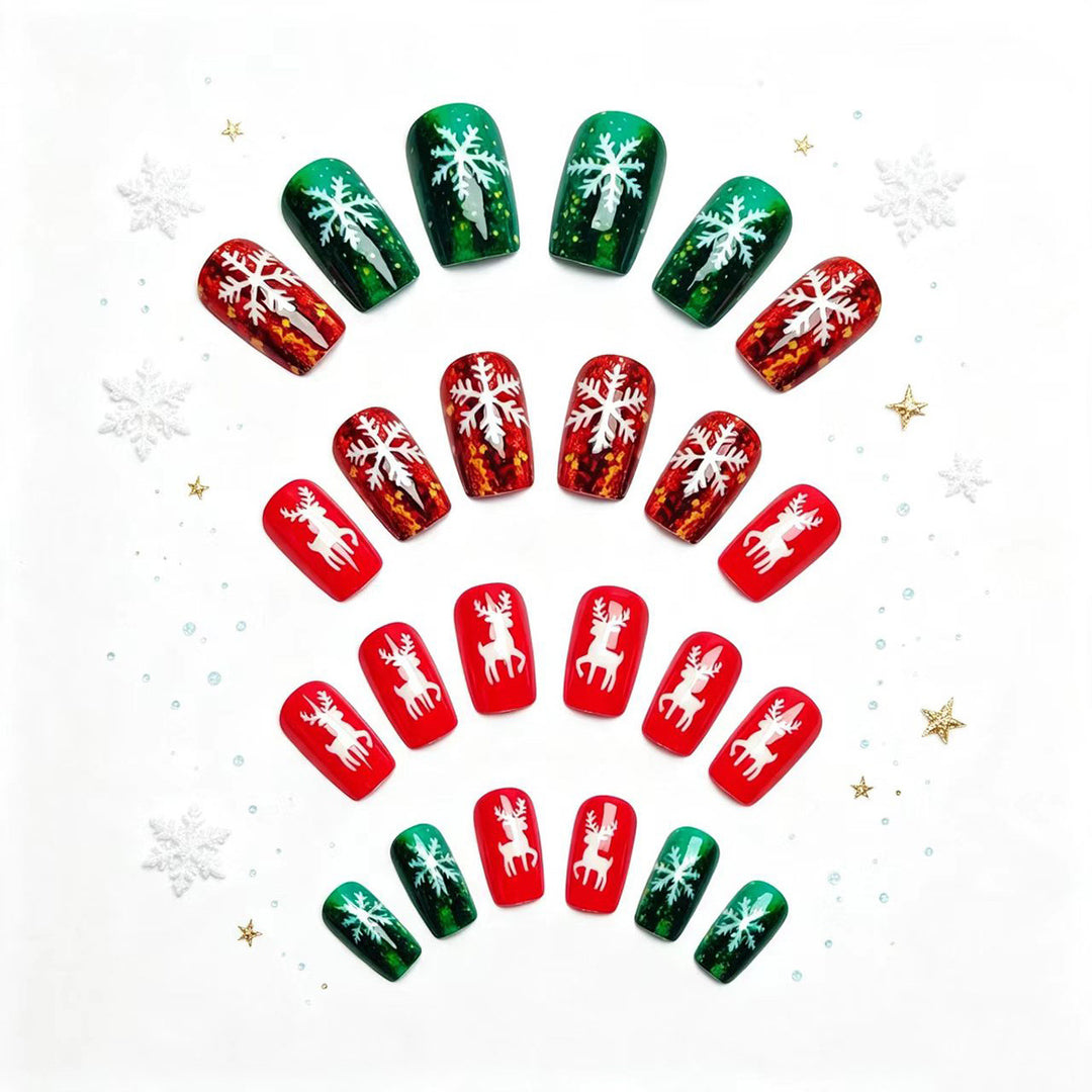 Artificial nails in festive reindeer and snowflake design Bowlift