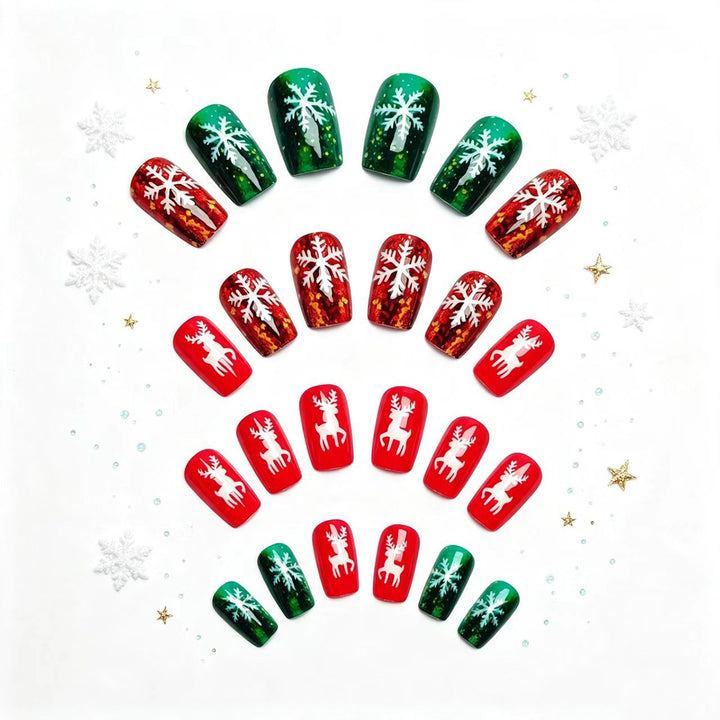 Artificial nails in festive reindeer and snowflake design Bowlift