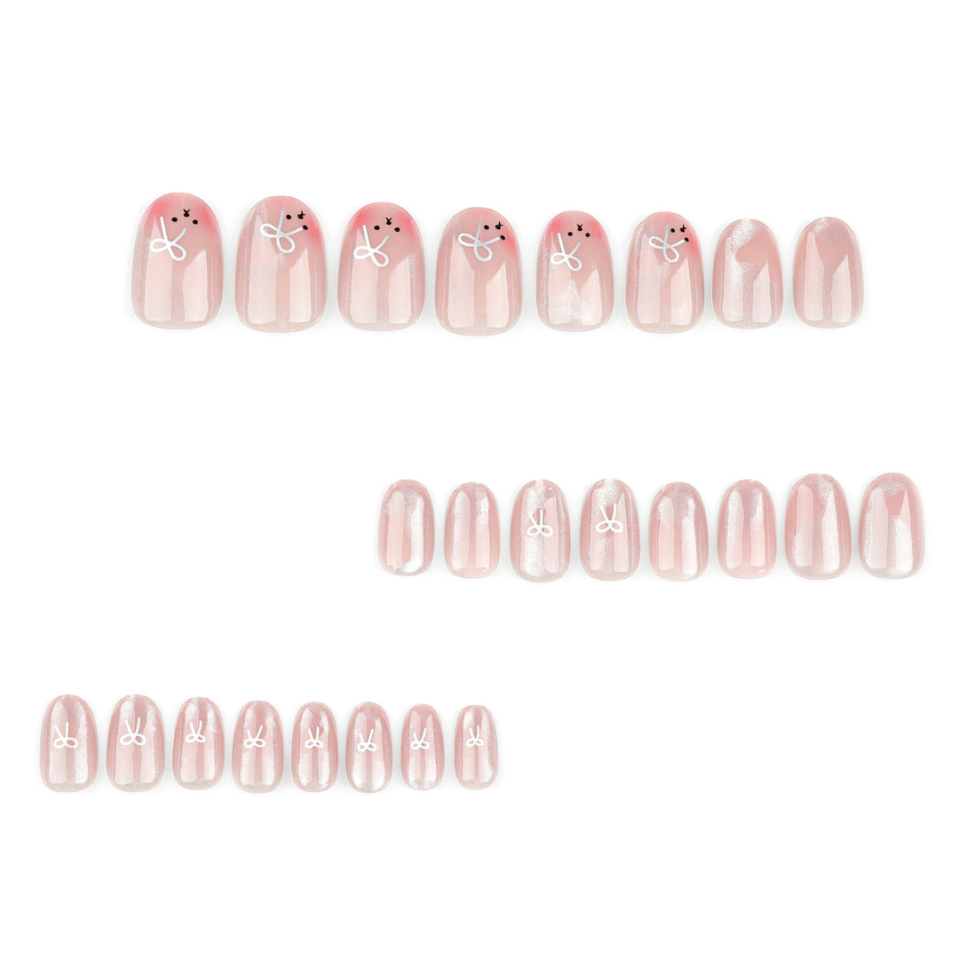 Artificial nail extensions with cute bunny design and hearts Bowlift