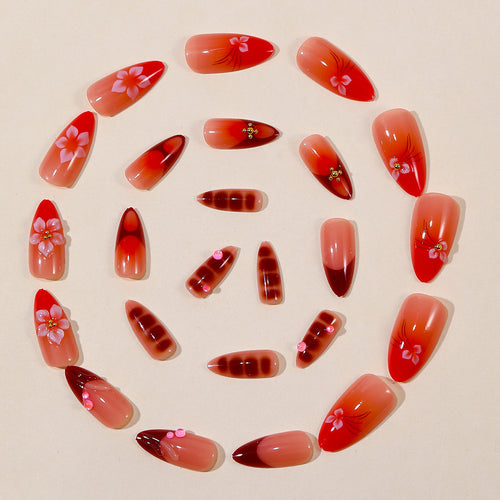 Artistic Flower-Accent Stiletto Nail Art Extensions Bowlift