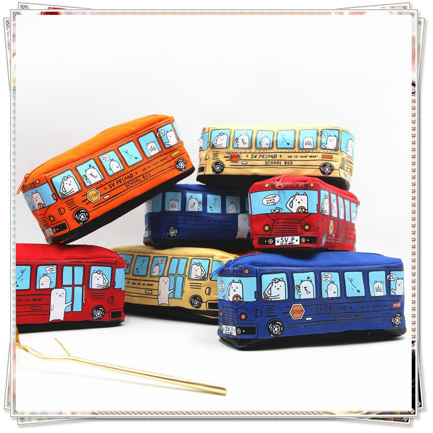 Fun Cartoon School Bus Zippered Pencil Case Bowlift