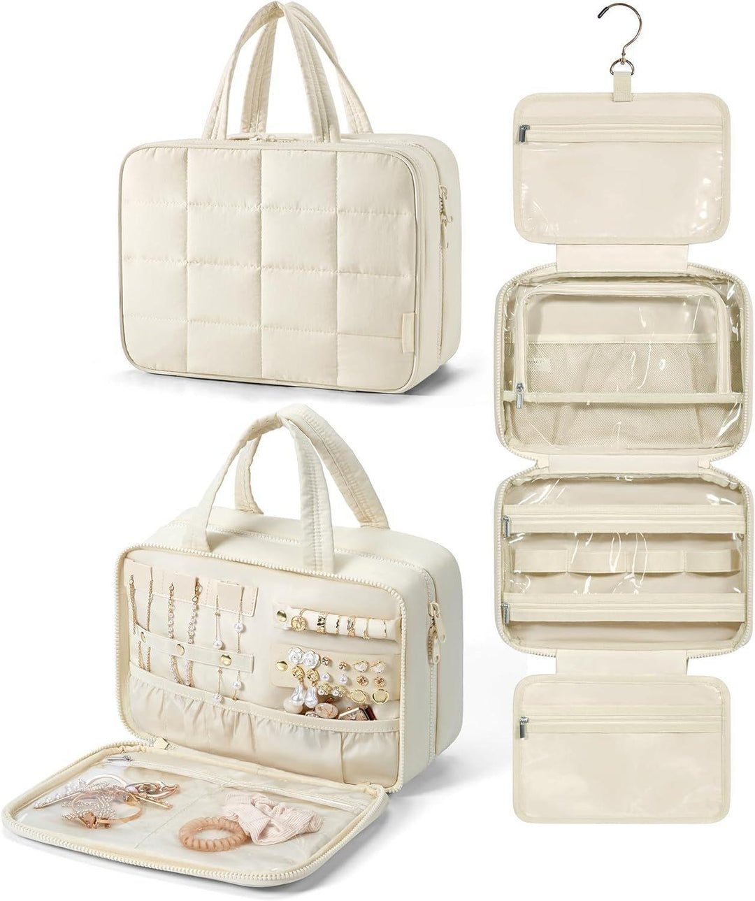 Padded cosmetic organizer bag with practical hanging system Bowlift