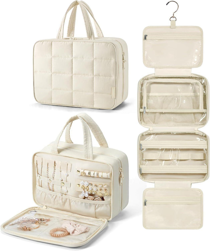 Padded cosmetic organizer bag with practical hanging system Bowlift