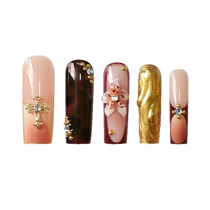 3D Floral and Gemstone Press-On Nail Set Bowlift